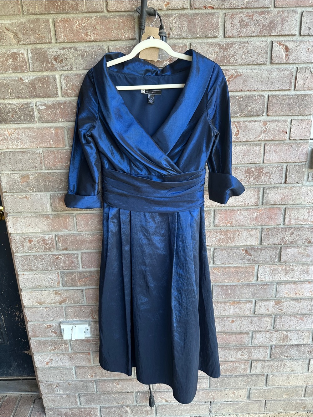 JS Boutique Navy Wrap-Style Midi Dress with Sash